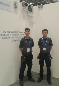 2x Chris Lewis Fire & Security engineering apprentices face a live installation challenge